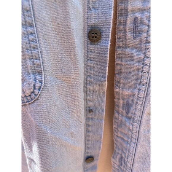 Harley-Davidson Blue Denim Button-Up Shirt L With Logo Pocket Trashed Frayed - Picture 2 of 10